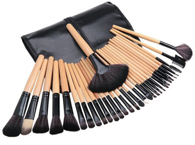 AlexVyan 24 Pcs Professional Wooden Handle with Leather Cover Full Makeup Brush Set(Pack of 24)