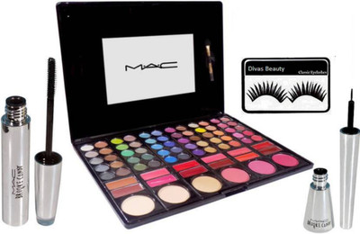 

divas beauty Eyelashes&Mac Professional Makeup 78 Shade Palette&Brooke Candy EyeLiner&Mascara(Set of 4)