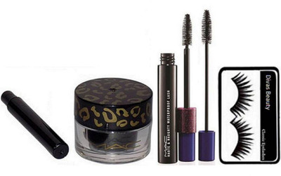 

divas beauty eyelashes & mac Fluidline Gel Eyeliner & mac Haute & Naughty Double Mascara(Set of 3)