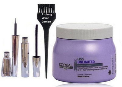 

Pro longwear combo Hair Brush, L'oreal Liss Unlimited Hair Spa, Mac Brook Candy Eyeliner & Mascara(Set of 4)