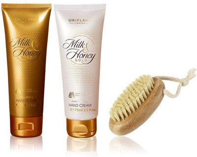 

Oriflame Sweden Milk & Honey Gold Hand Care kit (Hand Scrub, Bamboo Nail Brush, Hand Cream)(Set of 3)