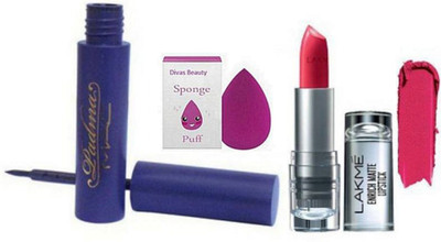 

divas beauty Sponge Puff& mac liquid last eyeliner & enrich matte finish lipstick(Set of 3)