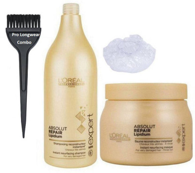 

Pro longwear combo Hair Brush, Shower Cap, L'oreal Professional Absolut Repair Lipidium Spa + Shampoo(Set of 4)