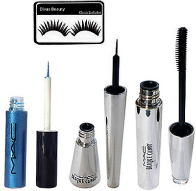 

divas beauty Eyelashes, Brookcandy Eyeliner & Mascara, Gliter Eyeliner Of Mac(Set of 4)