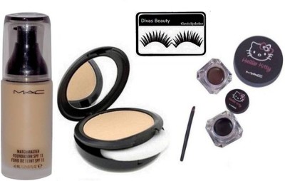 

divas beauty eyelashes & Mac MatchMaster Foundation & hello kItty Gel Eyeliner & Studio Fix Compact(Set of 4)