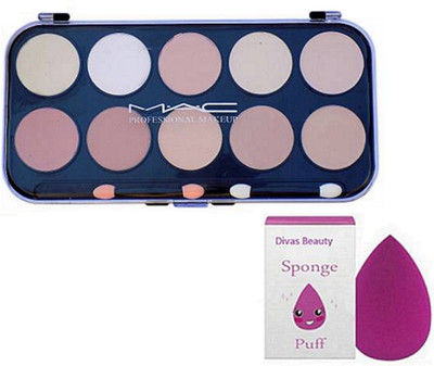 

divas beauty Of Sponge Puff With Mac 10 Shades Concealer Palette(Set of 2)