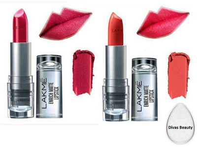 

divas beauty Silicon Puff& Lakme ENRICH Matte Lipstick Finish Set Of 2(Set of 3)