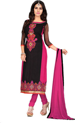 

Zombom Chanderi Embroidered Salwar Suit Dupatta Material(Un-stitched), Black;pink
