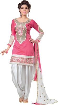 Zombom Poly Chanderi Embroidered Salwar Suit Material(Unstitched)