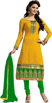 

Kabeer Creation Chanderi Embroidered Salwar Suit Dupatta Material(Un-stitched), Light green;yellow