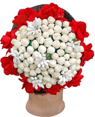 

AASA Hair Gajra Artificial Flower For Women Juda Bun Accessories For Bridal Wedding Bun, Hair Accessory Set(Red)