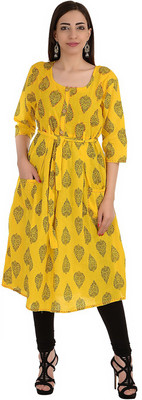 R Ruhani Apparels Women Block Print Flared Kurta(Yellow) Flipkart