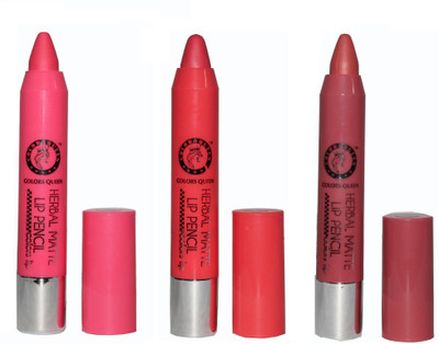 

COLORS QUEEN Long Lasting & Waterproof Herbal Colors Matte Lip Pencil(Pink, Lite Pink, peach)