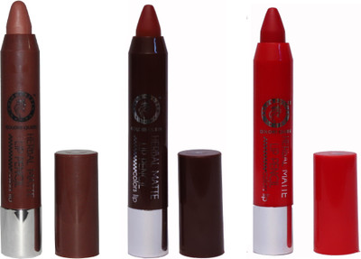 

COLORS QUEEN Long Lasting & Waterproof Herbal Colors Matte Lip Pencil(Coffee, hot red, chocolate)