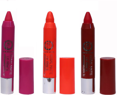 

COLORS QUEEN Long Lasting & Waterproof Herbal Colors Matte Lip Pencil(sharbati pink, kareena orange, indian mahroon)