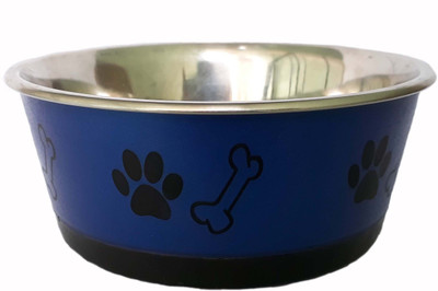 

W9 High Quality Metal Dog Feeding Non Slippery Pet Food Bowl (Small ) Round Steel Pet Bowl(0.5 L Blue)