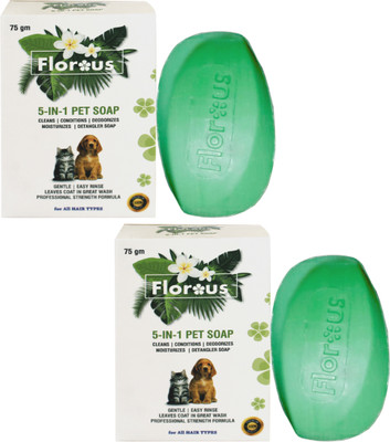 

Florous 5-IN-1 PET SOAP (150 gm , 75 gm x 2 , Pack of 2) 150 ml Pet Coat Cleanser(Suitable For Dog, Cat)