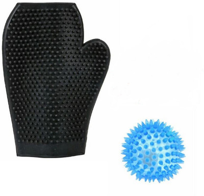 

W9 Dog Shower Grooming Bathing Gloves With Free Led Light-UP Spike Squeaky Ball Grooming Gloves for Dog(Black, Medium)