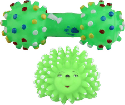 

W9 High Quality Combo of 2 Natural Rubber Vinyl Cute Colorful Hedgehog and Dumbbell Squeaky Toy for Small Puppy- for Fun I Fetch I Sound Interaction I Cuddling Rubber Squeaky Toy For Dog & Cat