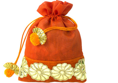 

LINE 'N' CURVES line n curves New Rakhi Gift Collection Decorative Velvet Flower Potli For Gifting, Storage, Wedding Gift Pack, Dry Fruit Packing Potli(Orange)