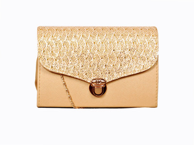 

SV Creations Women Evening/Party Gold Leatherette Sling Bag