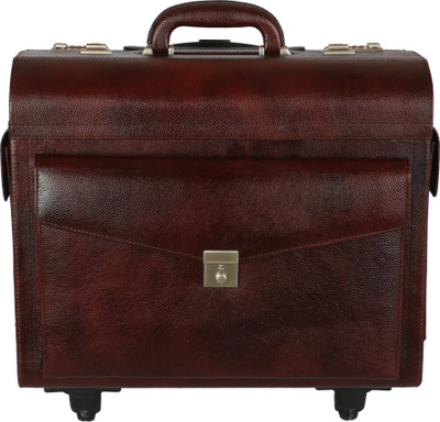 

JASHMIN Genuine Leather Pilot Trolley bag Small Travel Bag - Medium(Brown)