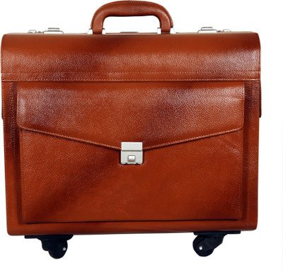 

JASHMIN Genuine Leather Pilot Trolley bag Small Travel Bag - Medium(Tan)