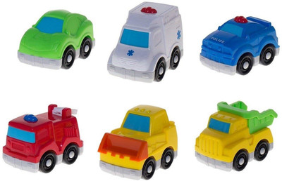 Baybee Mini Vehicle Set | 6 Pieces of Free Wheel Vehicles | SuperCar, PoliceCar, Ambulance, FireEngine, Truck, FrontLoader(Red, Blue), Blue;red