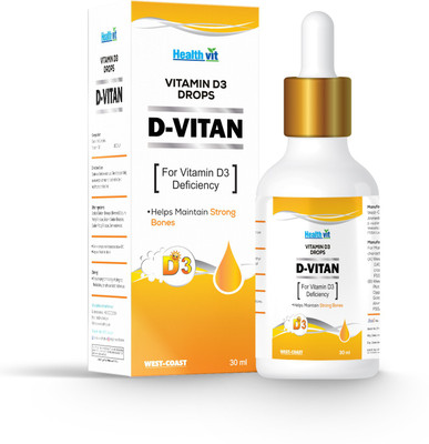 

HealthVit D-Vitan Vitamin D3 2000 IU Liquid Drops â 30ml For Best Absorption, Strengthen Bones, Boost Immune System & Energy Levels(30 ml)