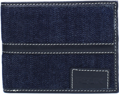 

French Connection Men Casual Blue Denim Wallet(6 Card Slots), Denim with centre leather stripe
