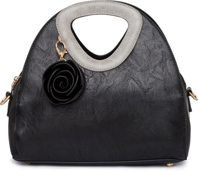 

Globus Floral Motif Applique Handbag Shoulder Bag(Black, 10 inch)