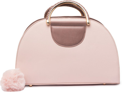 Globus Fur Ball Detail Bowling Handbag Multipurpose Bag(Pink, 12 inch)