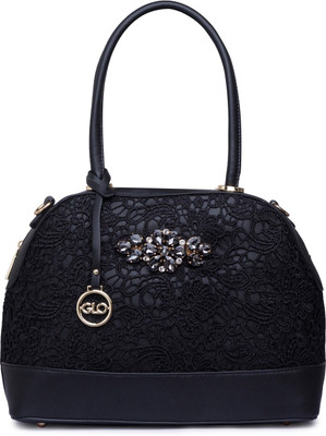 

Globus Brooch Embellished Lace Handbag Multipurpose Bag(Black, 13 inch)