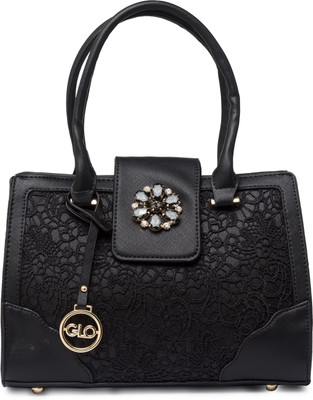 

Globus Brooch Embellished Lace Handbag Sling Bag(Black, 10 inch)