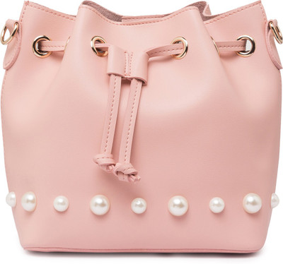 

Globus Pearl Studded Bucket Sling Bag Multipurpose Bag(Pink, 8 inch)