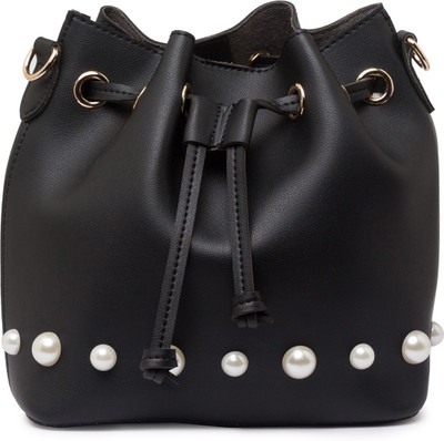 

Globus Pearl Studded Bucket Sling Bag Multipurpose Bag(Black, 8 inch)