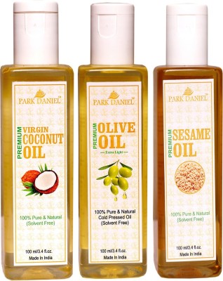 PARK DANIEL Premium Sesame oil, Olive oil, Virgin coconut oil combo of 3 bottles of 100 ml(300 ml)(300 ml)