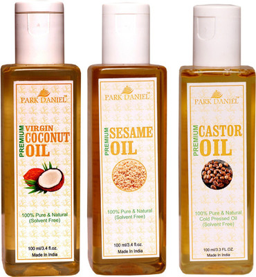 

Park Daniel Premium Sesame oil, Virgin coconut oil and Castor oil combo of 3 bottles of 100 ml(303 ml)(300 ml)