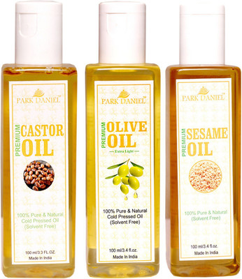 

Park Daniel Premium Sesame oil, Olive oil, Castor oil combo of 3 bottles of 100 ml(300 ml)(300 ml)
