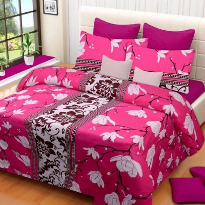 Home Decor Collection 140 TC Cotton Double 3D Printed Flat Bedsheet(Pack of 1, Pink)