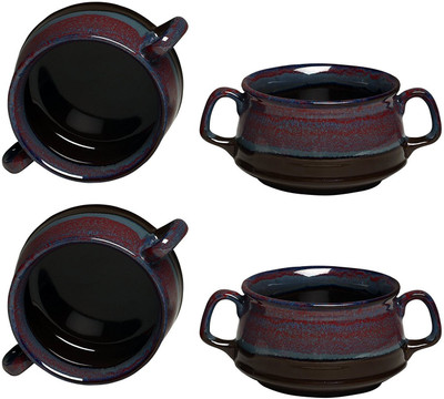 

caffeine Katori Soup Bowl With Spoon in Multicolor and Magenta Double Handled (Set of 4) Ceramic Bowl Set(Multicolor, Pack of 4)