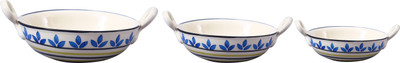 

Caffeine Serving Kadhai Bowl Set Ceramic/Stoneware in Blue Asmiya (1 Large, 1 Medium & 1 Small Kadhai) (Set of 3) Handmade by Caffeine Stoneware Bowl Set(White, Blue, Pack of 3)