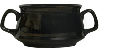 

Caffeine Katori With Spoon in Mettalic Black Double Handled (Set of 1) Handmade Stoneware, Ceramic Bowl(Black, Pack of 1)