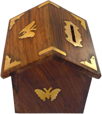 

touchwoodhandricraft WOODEN MONEY BANK Coin Bank(Brown)