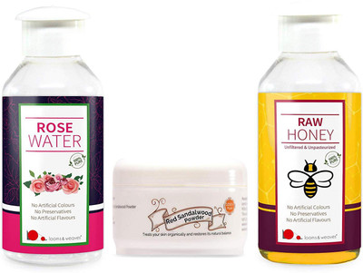 

looms & weaves Herbal Face Pack Combo 100 Gm Red Sandalwood Powder, 100 Ml Honey & 100 Ml Rose Water(Set of 1)