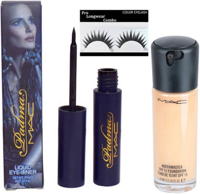 

Pro longwear combo Eyelashes, Mac Padma Liquid Eyeliner Black With Matchmaster Liquid Foundation(Set of 3)
