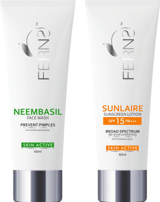 

Ferns Neem Basil ( Anti-Pimple ) Face Wash + Sunlaire Sunscreen Lotion - SPF 15(Set of 2)