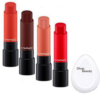 

divas beauty Silicon Puff&Mac Combo Liptensity Lipstick Multicolour Pack Of 4(Set of 5)