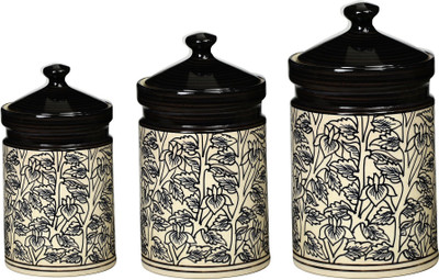 

Caffeine Barni Container Combo Ceramic/Stoneware in Monochrome Leaf (1 Large, 1 Medium & 1 Small Size) (Set of 3) Handmade By Caffeine - 3500 ml, 2500 ml, 1500 ml Stoneware Grocery Container(Pack of 3, Black)