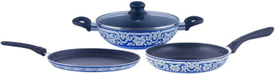 

Brilliant Blue Pottery 4pc Nonstick Induction based Cookware Set With Crystal Chain Induction Bottom Cookware Set(Aluminium, 5 - Piece)